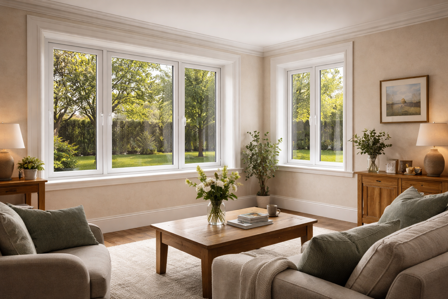 Interior shot of an older home with new uPVC windows, showing clean lines and character retained