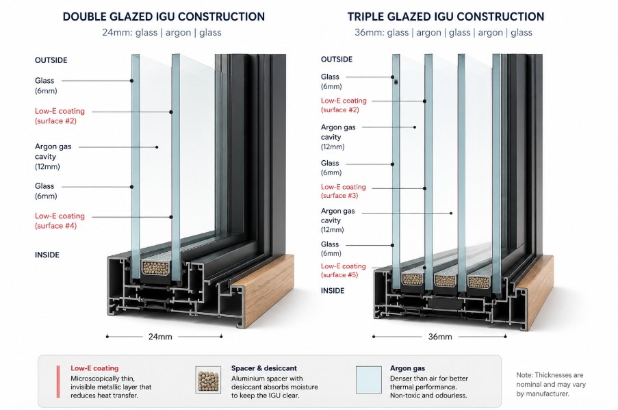 Double vs triple glazing comparison diagram