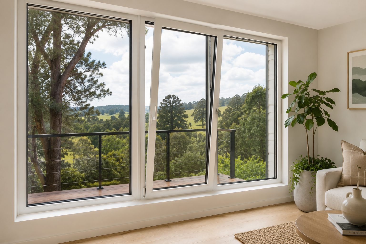 Modern interior with scenic outdoors view