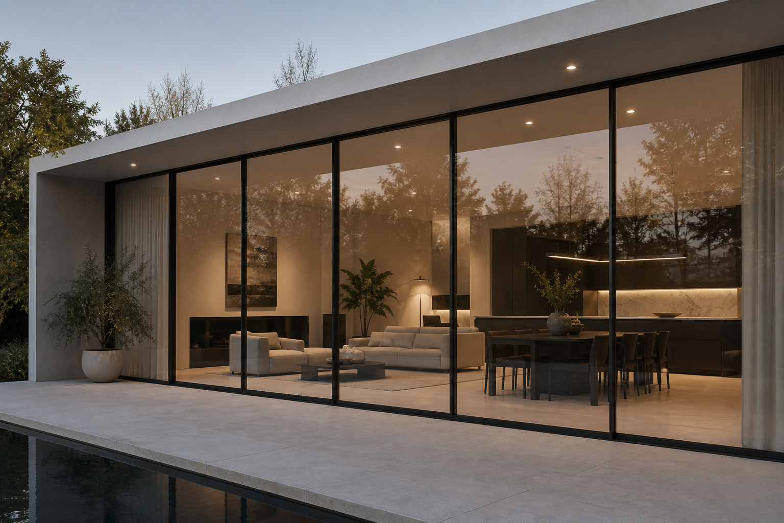 Modern minimalist home at twilight