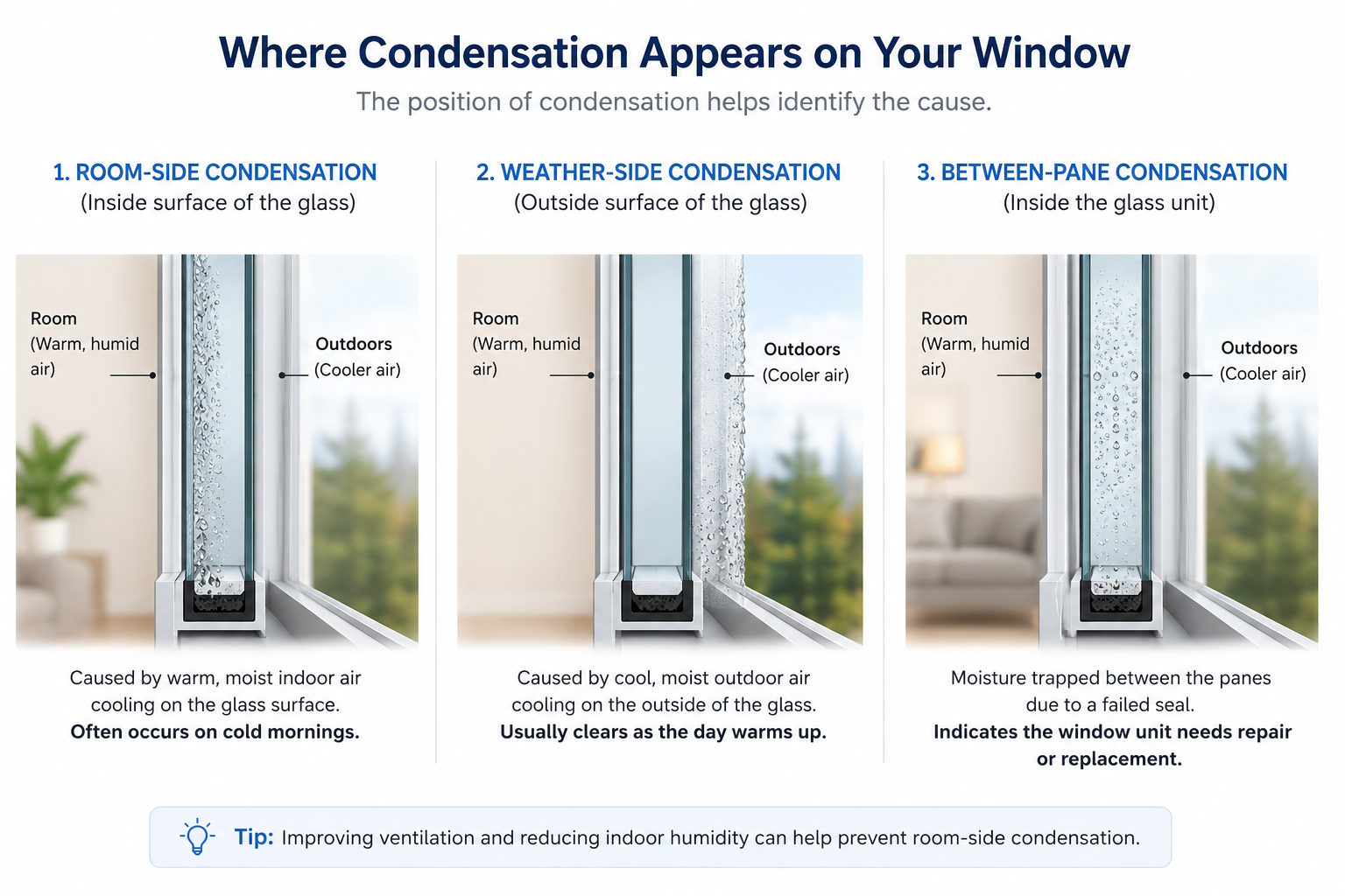 Types of window condensation explained